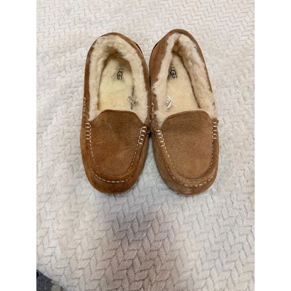 UGG Ansley Suede Slippers Chestnut Brown Wool Lined Moccasins 5654 Women Size 8